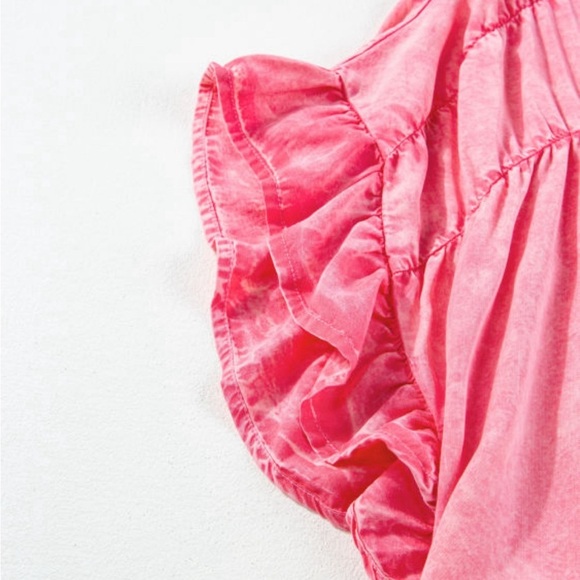 *NEW* Pink Chambray Ruffle Button-Down Boho Dress | Sizes L, XL - Picture 6 of 7